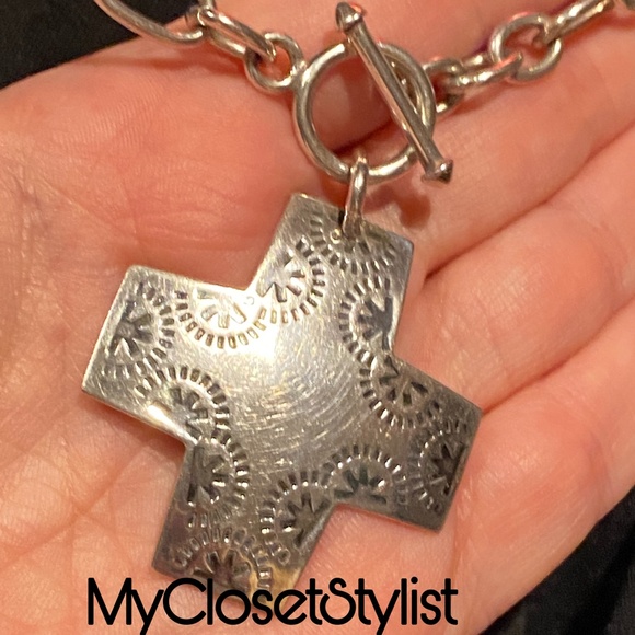 Sterling Silver Modern Celtic Cross Toggle Necklace 925 VINTAGE unisex - Picture 2 of 5